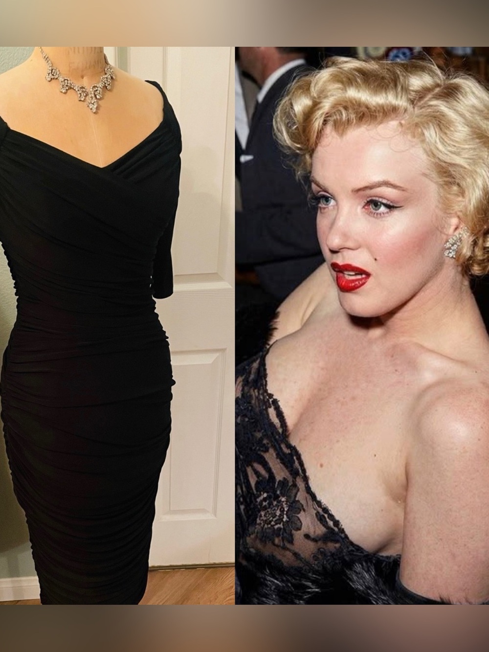 ♥️ Elegant Black Ruched Midi Wiggle Dress, Monica dress pin up couture.